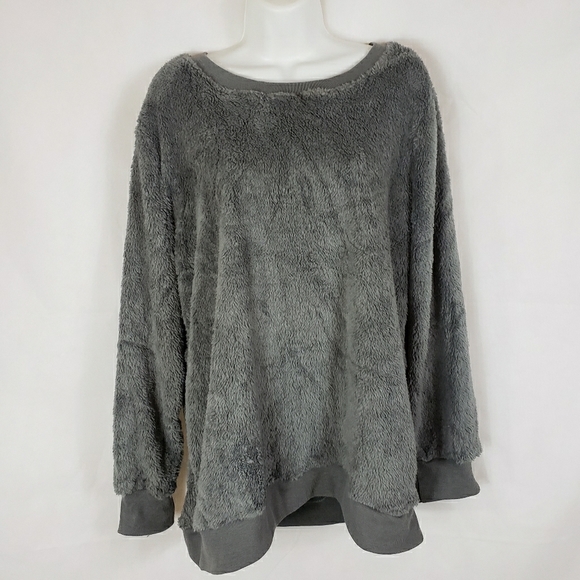 Gray sherpa long sleeve fleece Sweatshirt xlarge - Picture 4 of 6